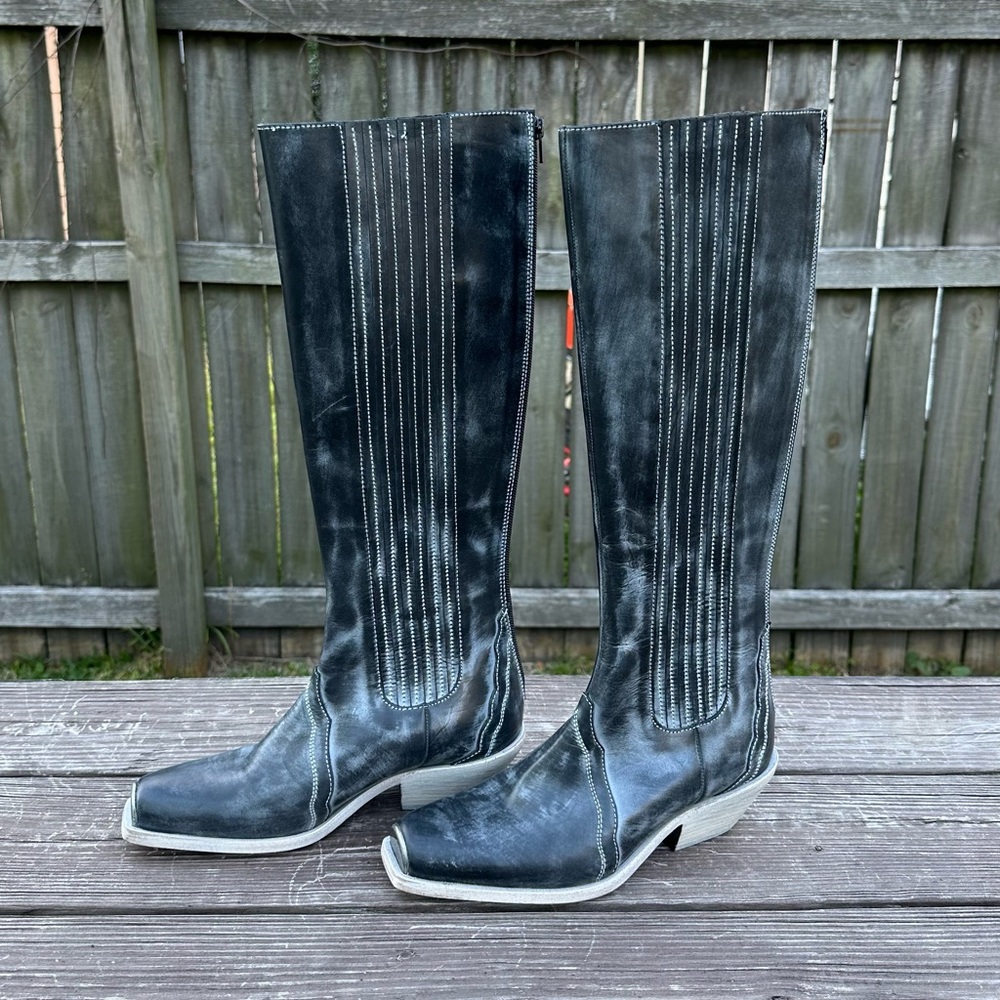 Free People Black Pull-On Knee-High Boots Western Square Toe Size 8